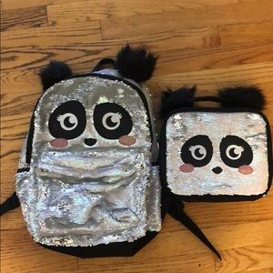 Justice panda flip sequin backpack and lunchbox